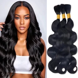 Natural Black 100% Human Hair Body Wave Bulk Hair For Braiding 1B Human Hair Braiding No Weft Hair Bulk Human Hair Extensions