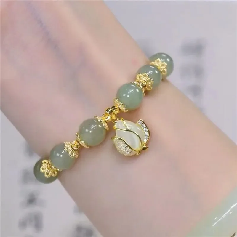 Evimi Gold Color For Women's Hetian Jade Bracelet Leaves Double Layer Jewelry Girls Gifts Dropshipping