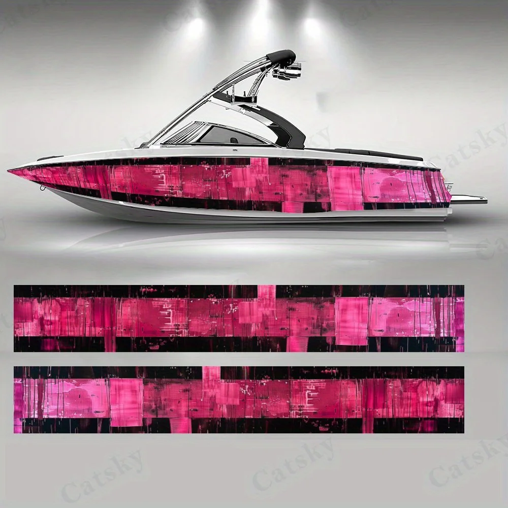 

Pink and Black Glitch Art Boat sticker vinyl ship pontoon deck Boat fishing decorative pontoon boats decal