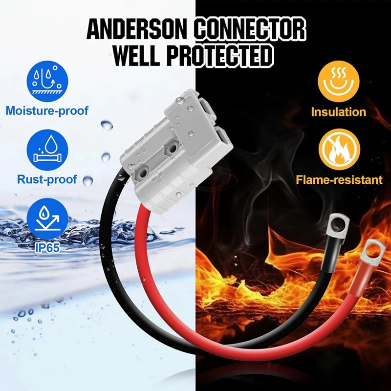 Anderson Connector 50A Kit Anderson Plug 8 Guage 30Cm Battery Cables Waterproof Quick Connectors For Lifepo4