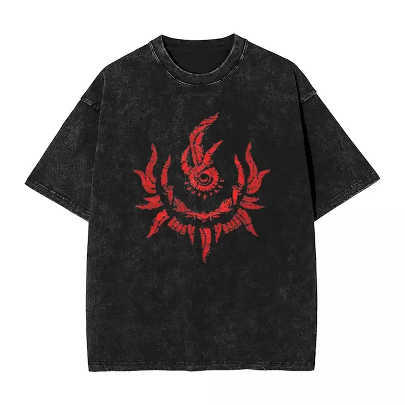 Washed T Shirts Eldens Rings Dragon Hip Hop Retro T-Shirt Oversize Streetwear Cotton Graphic Tops Tees Men Women