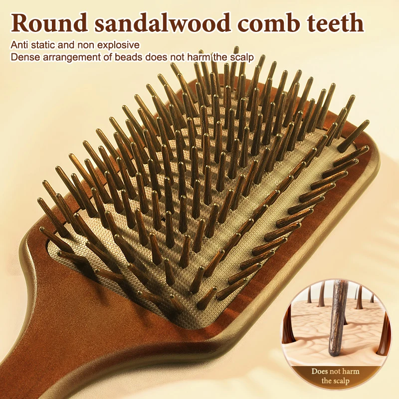 

1Pcs Sandalwood Hand Carved Air Cushion Comb With Wood Teeth, Scalp Massage Brush For All Hair Types, Wooden Hair Styling