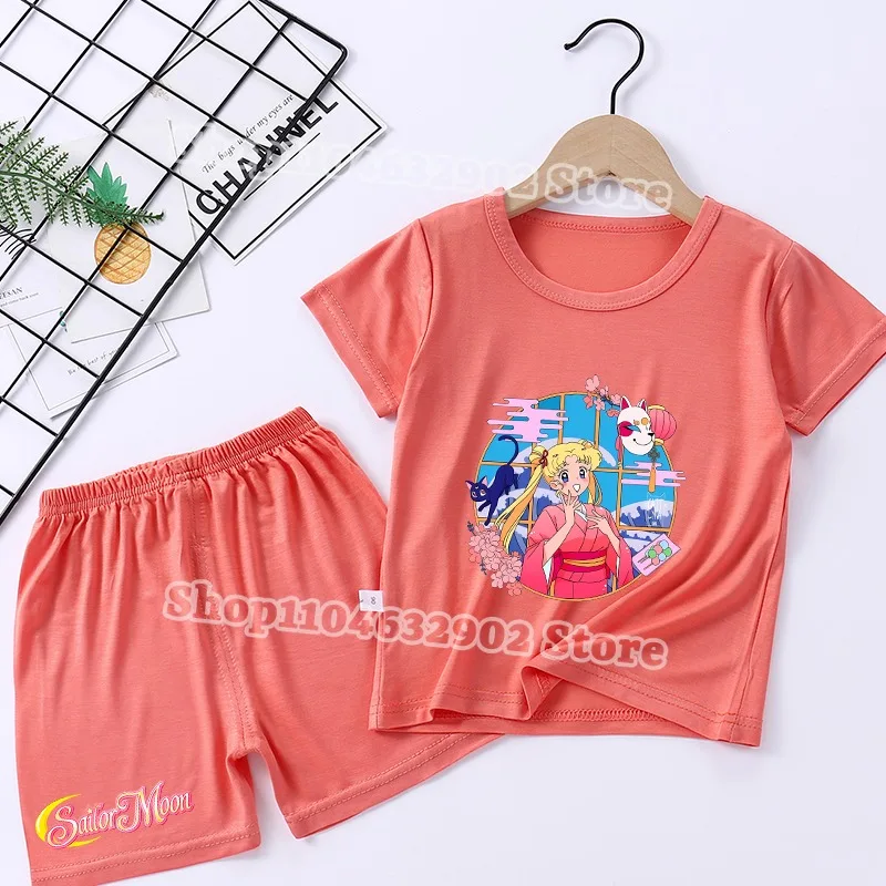 Sailor moon meninos meninas verão legal pijamas crianças bonito modal loungewear confortável respirável roupas de duas peças conjunto presentes de festa