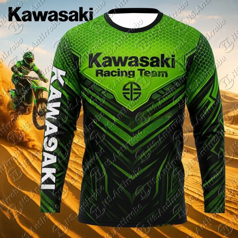 

Kawasaki Motocross Jersey for Men Long Sleeve Quick Dry Riding Shirt Breathable Comfortable Top for Dirt Bike and Mountain Use