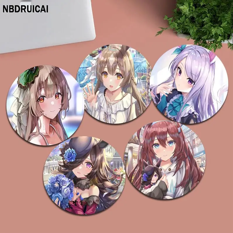 Uma Musume ładne Derby okrągłe, niestandardowa, pogrubiona podkładka pod mysz, duża klawiatura do gier, zestaw akcesoriów do mata na stół, mata do pulpitu