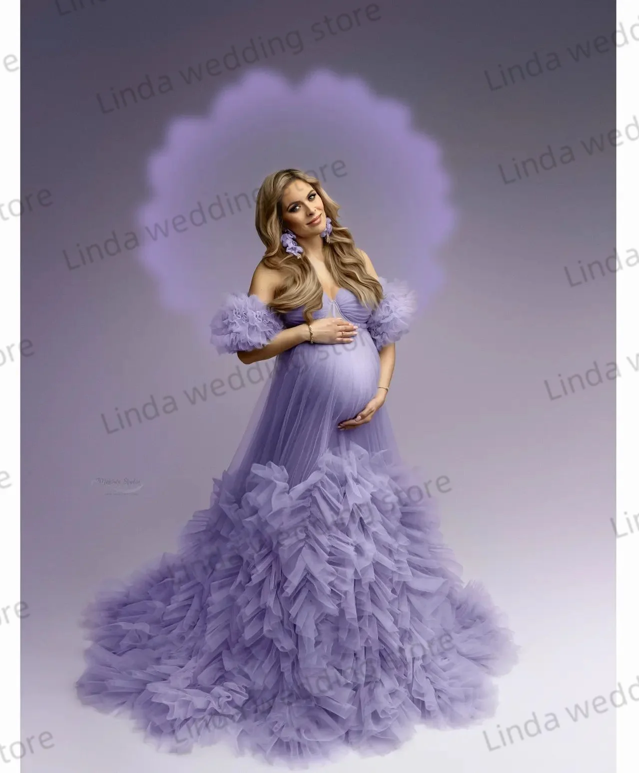 Illusion Maternity Dress for Photoshoot Pretty Lilac Purple Women Prom Dress Evening Party Gown Ruffles Pregnancy Babyshower