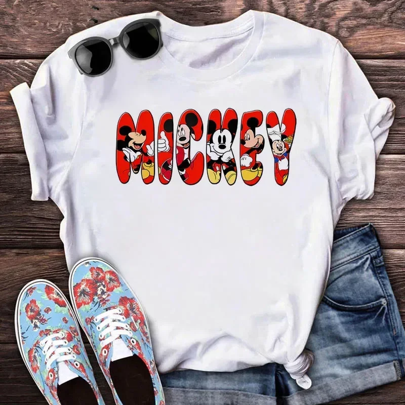 Mickey Minnie Mouse Disney T-shirts Women Funny Fashion Streetwear 2024 New Summer Short Sleeve T Shirt Female y2k Cloting Tops