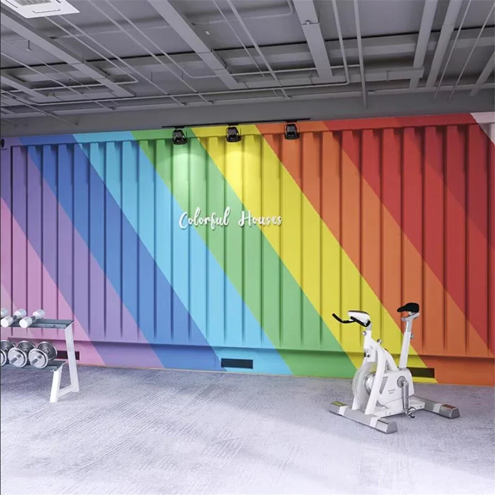 Custom papel de parede 3D Gradient color clothing mural container shoe wallpaper rainbow milk tea shop background 3D wall paper