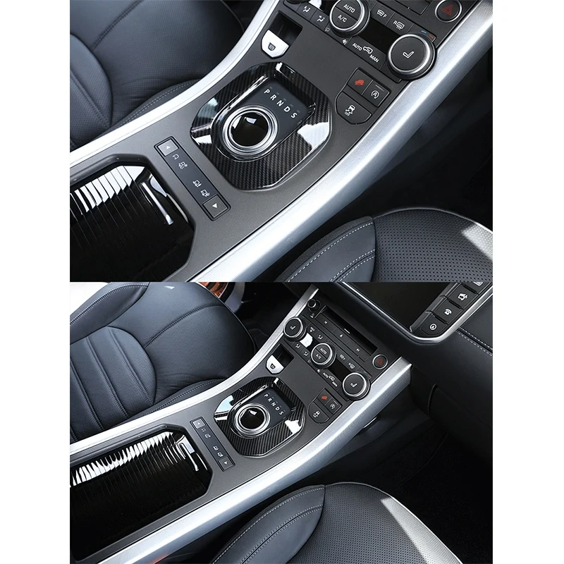 2 Set Car Accessories: 1 Pcs Car Gear Shift Frame Cover Trim & 1 Set Car Carbon Fiber Center Console Gear Panel Trim