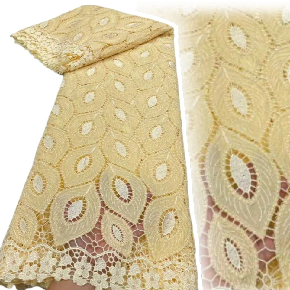 

Yellow 2025 High Quality Africa Nigerian Tulle Lace Fabric Sequins for Wedding Dress Chiffon Party Guipure Sewing 5Yard CC1354