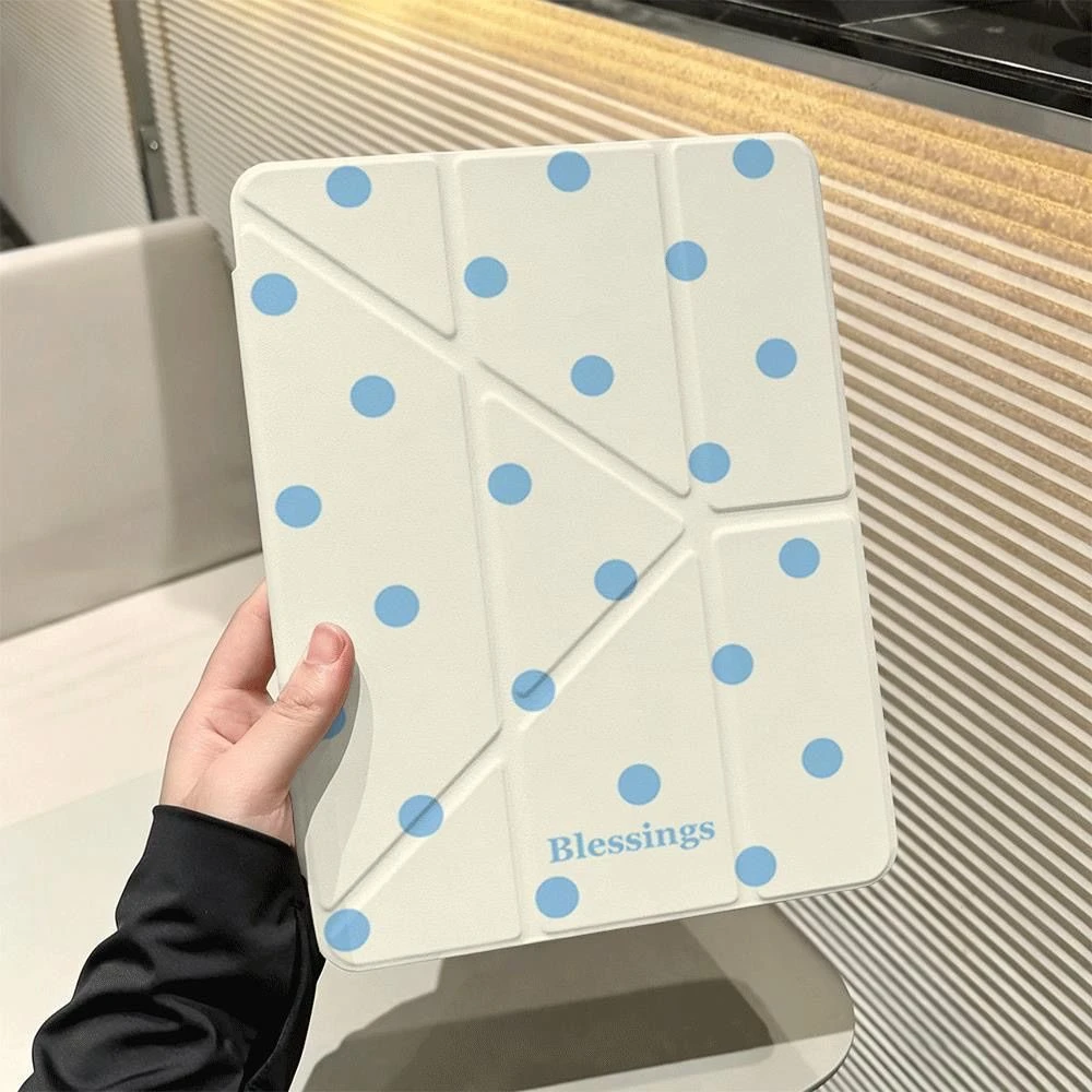 Ins Blue Polka Dot Tablet Case For iPad Pro 11 12.9 13 A16 M2 M4 M3 M5 Shell 8.3 9.7 10.2 5/6/7/8/9/10/11th Mini Air 3 4 5 Cover