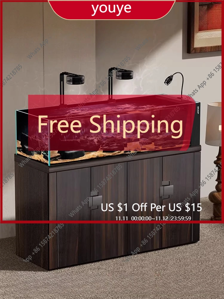 

H 2026 New Stream Tank Living Room Floor-to-ceiling Aquarium Como Gold Crystal Ultra-white Glass Bottom Filter Fish Tank