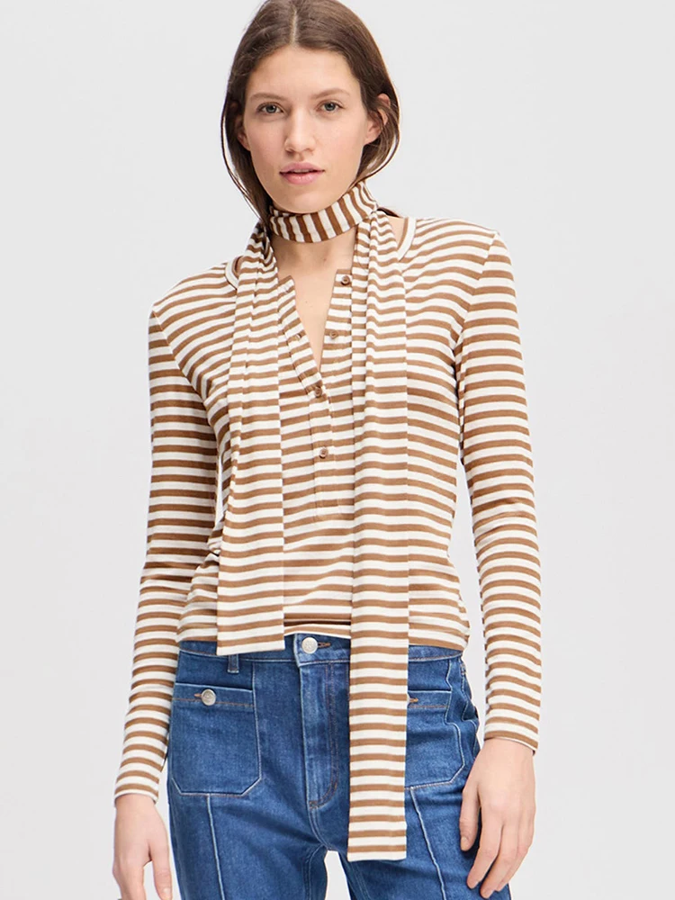 

Sibybo полосатые тонкие сексуальные футболки женские осенние футболки с круглым вырезом и длинными рукавами модная повседневная уличная одежда женские осенние топы на пуговицах