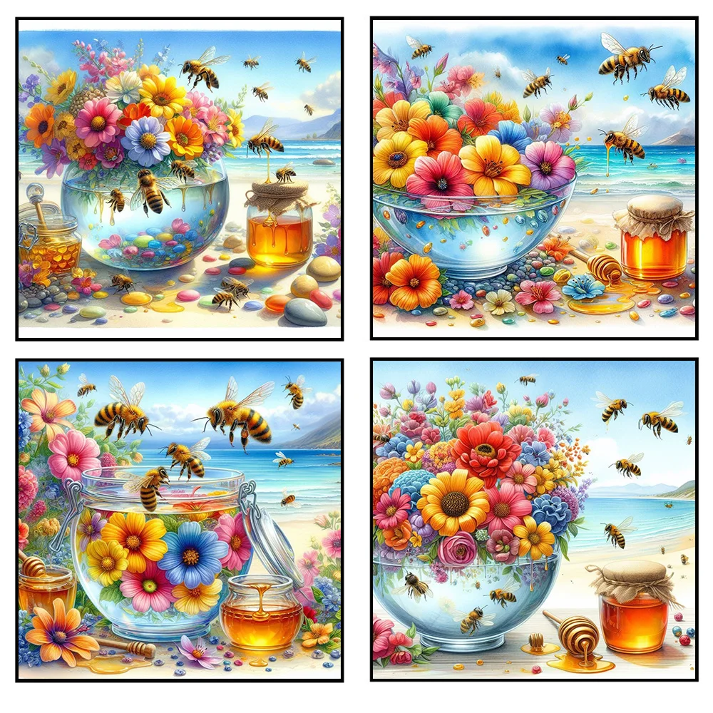 Diamond Sweet Bee And Honey Painting DIY 5D Mosaic Kits Glass Jar Crystal Ball Full Drills Embroidery Cross Stitch Home Decor