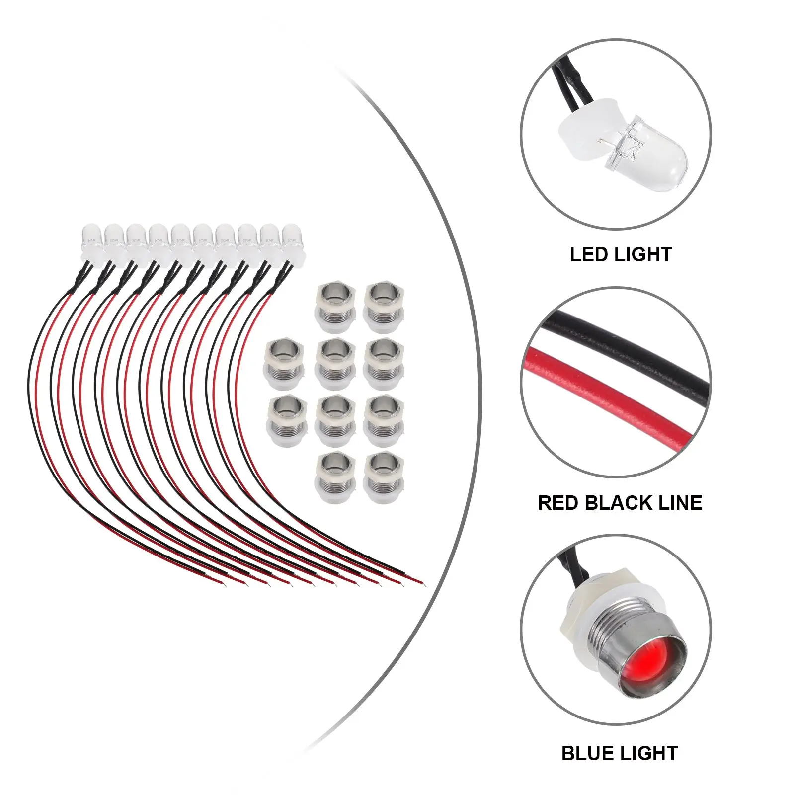 10 Pcs LED Lamp Bead Pre-wired Bulbs Metal Base Emitting Diode Mini 6V-12V Light