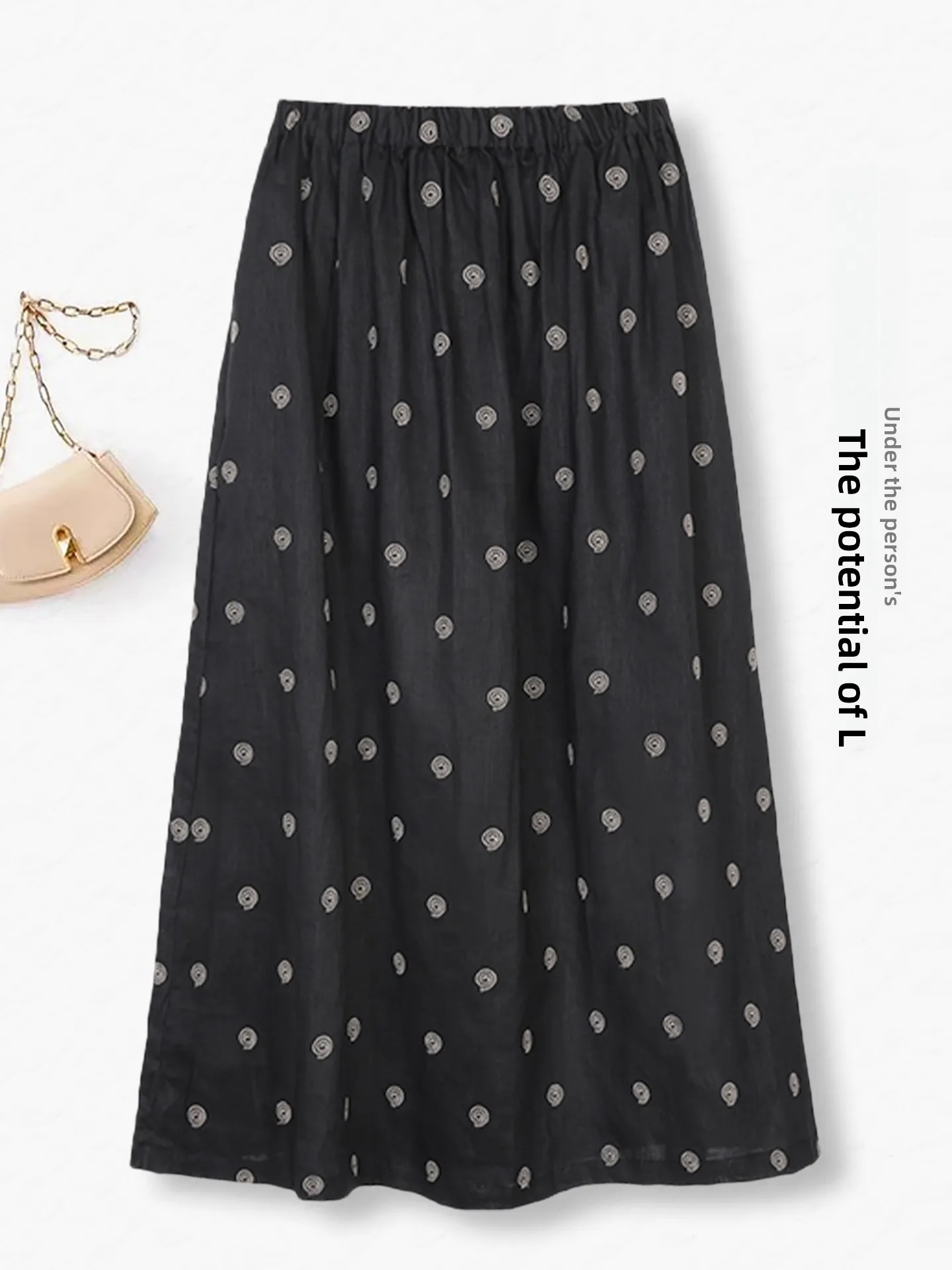 

Summer Thin High Waist Polka Dot A-Line Midi Skirt Women's Embroidered Flower Bouquet Skirt Dreamy Elegant Commute Style