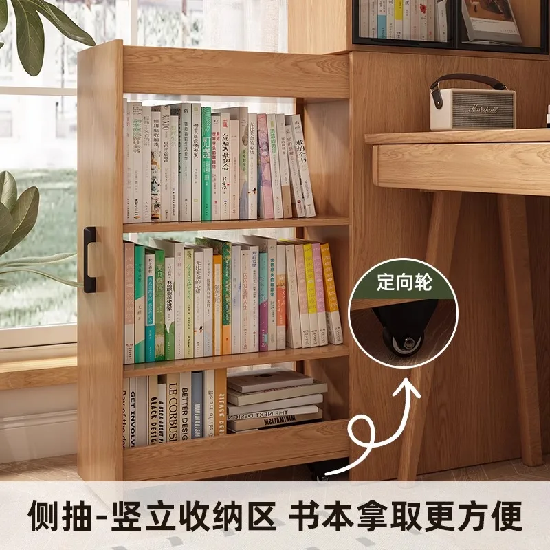 All solid wood side pull-out bookcase with glass door display cabinet, very narrow movable locker, crevice wall vertical cabinet