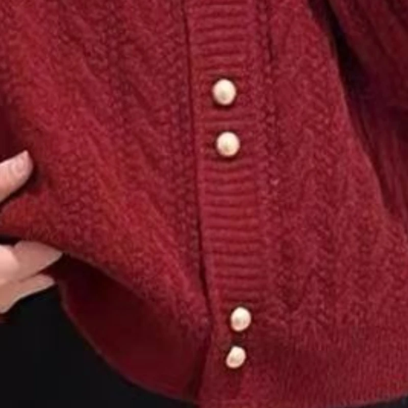 2025 Vintage Autumn Winter Dough Twists Gold Button Sweater Delicate Gentle Women Cardigan Fashion Solid Loose Warm Knit Coat