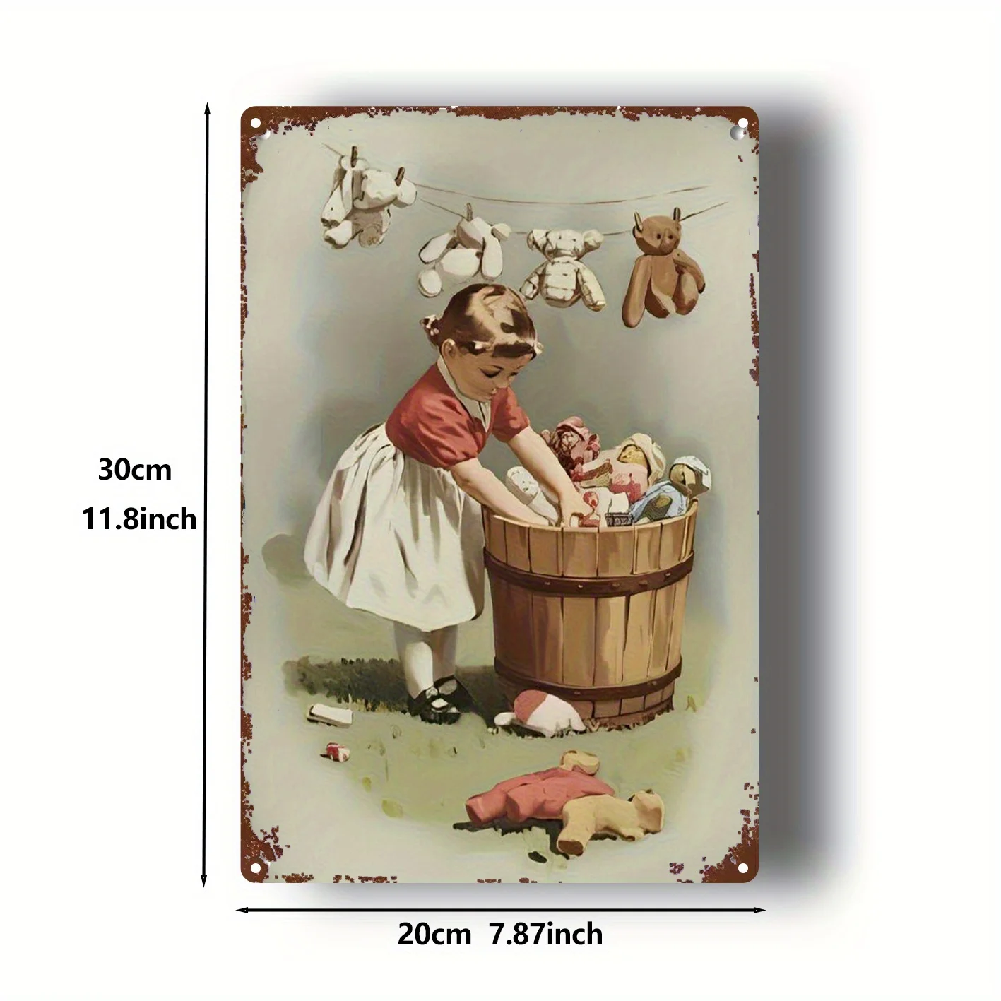 Vintage Iron Laundry Sign – Little Girl with Toy Bucket Classic Wall Art, 20.32x30.48cm Retro Decor for Bathroom, Farm & Porch view 3
