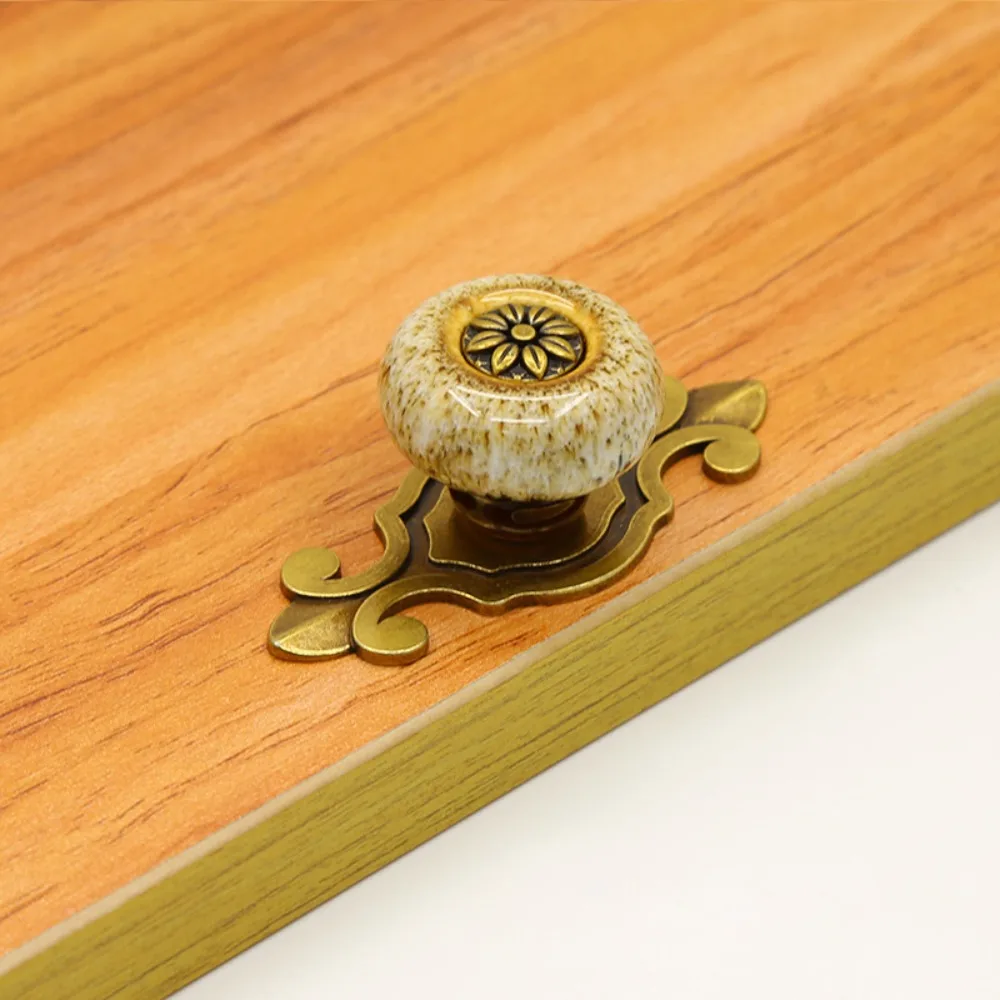Fashion Zinc Alloy, Ceramics Cabinet Pull Antique Bronze Single Hole Furniture Handle Ethnic Style Door Knob Dresser