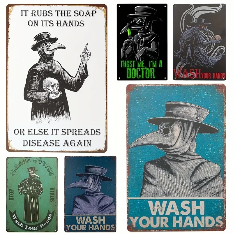 Metal Tin Signs, Trust Me I'm A Doctor, Retro Wash Your Hands, Vintage Plague Funny Bathroom Restroom Guest Wall Decor Halloween