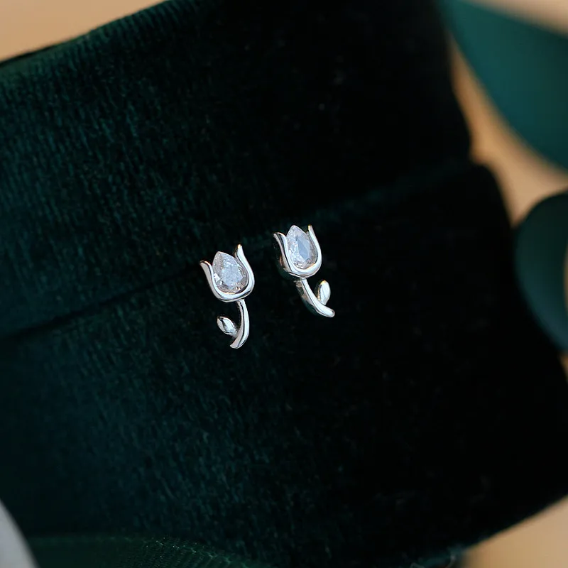 CCFJOYAS anting-anting Mini bunga Tulip perak murni 925 sederhana, anting-anting kancing untuk anak perempuan, anting Mini bunga musim panas kelas atas berlapis emas 18k