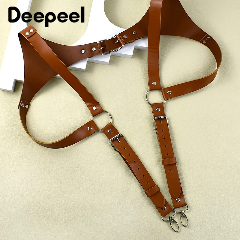 Deepeel 120cm Men's Vintage Suspender 2 Clips Faux Leather Shoulder Belt Adjustable Adult Suspenders for Jeans Pants Accessories