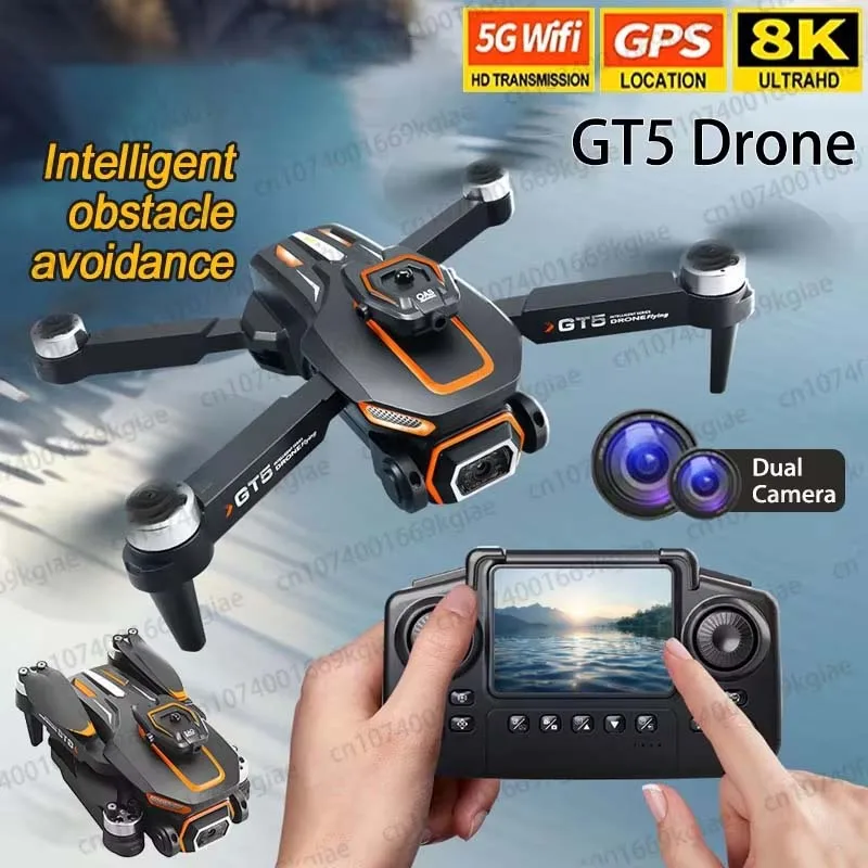 

Дрон 2026 GT5 8K HD с оптическим позиционированием, двумя камерами и широкоугольной камерой, складной квадрокоптер с Wi-Fi, пультом ДУ для детей, подарок на день рождения