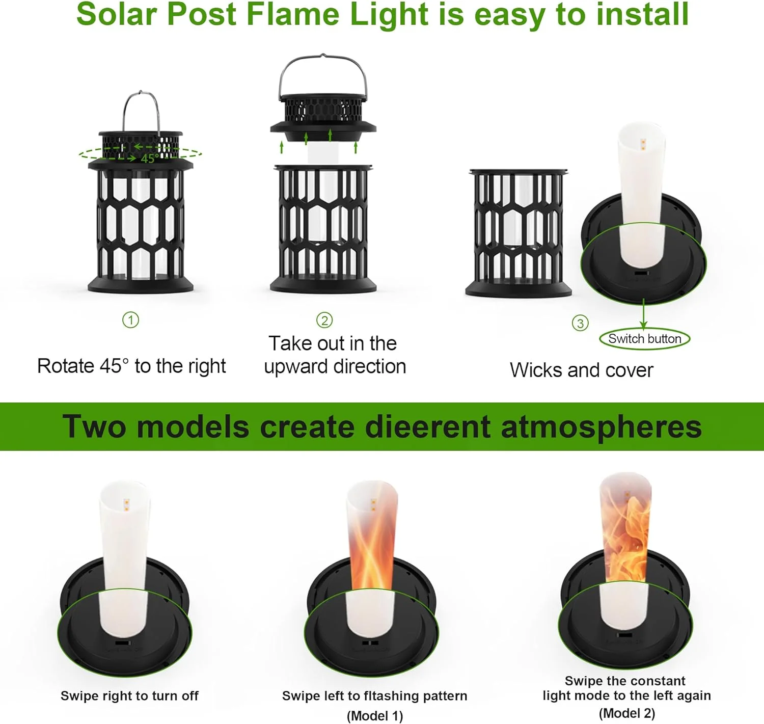 installed solar lanterns Outdoor waterproof flicker flame hanging wireless lanterns decorative lighting suitable for courtya