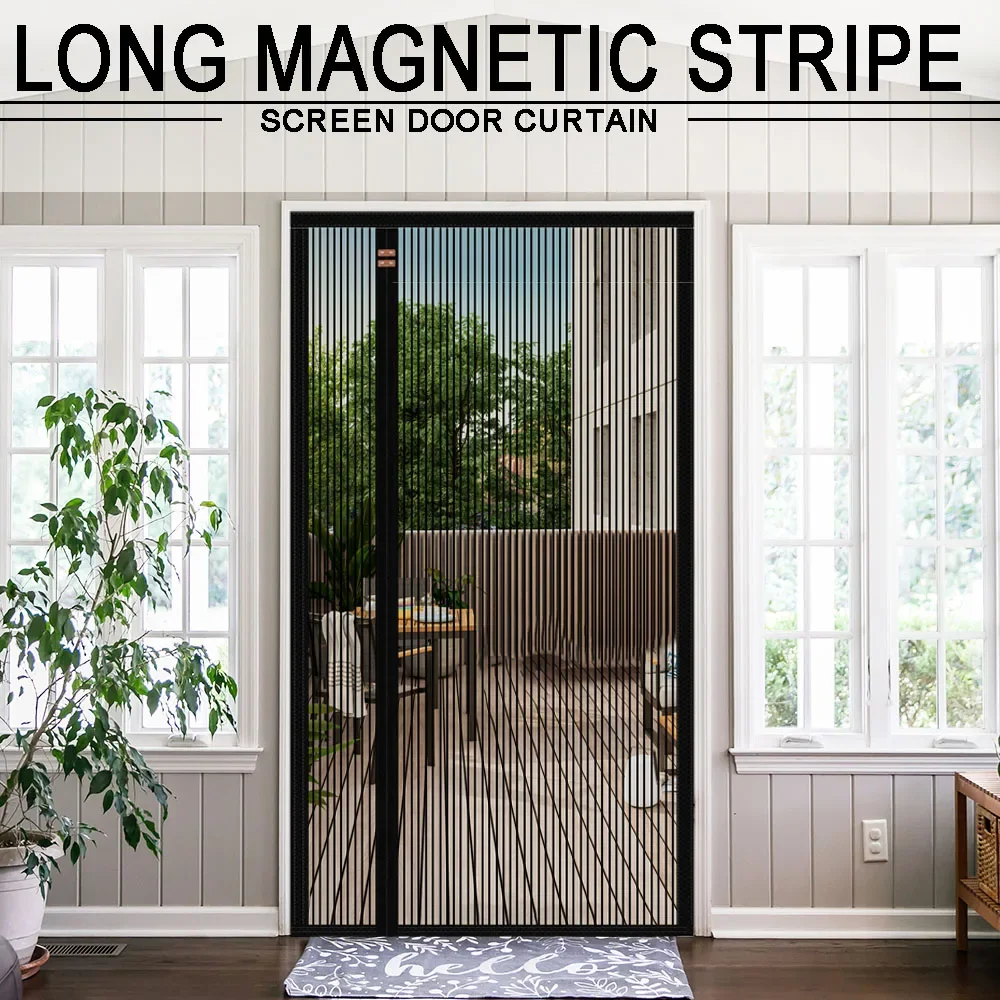 

Long Magnetic Stripe Screen Curtain Summer No-Punch Door Curtains No Wall Damage Anti-mosquito Interior Home Decoring Bedrooms