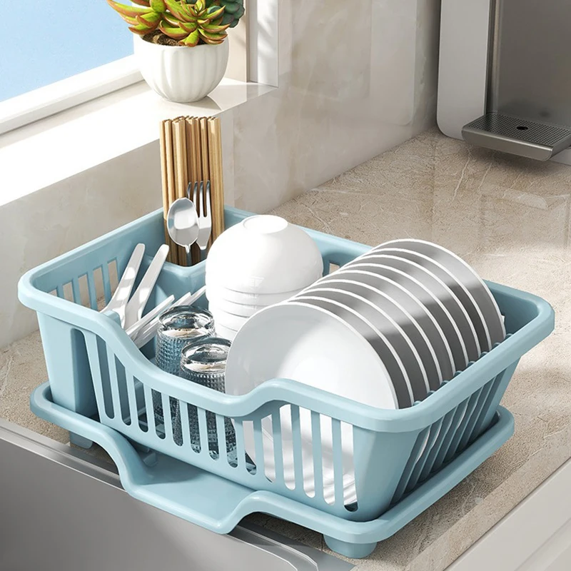 Dish Drying Rack Kitchen Utensils Drainer Rack With Drain Board Countertop Dinnerware Plates Bowls Chopsticks Spoons Organizer