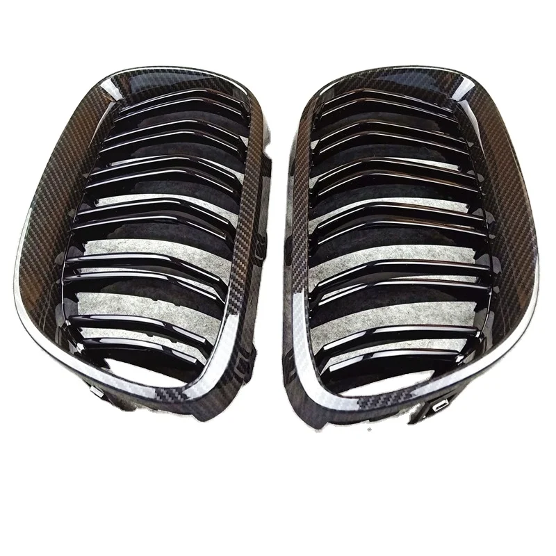 A Pair For E92 Dual line Carbon Look front grille for BMW 3 series ABS Glossy black/ M Color kidney grill grille 2010-2013