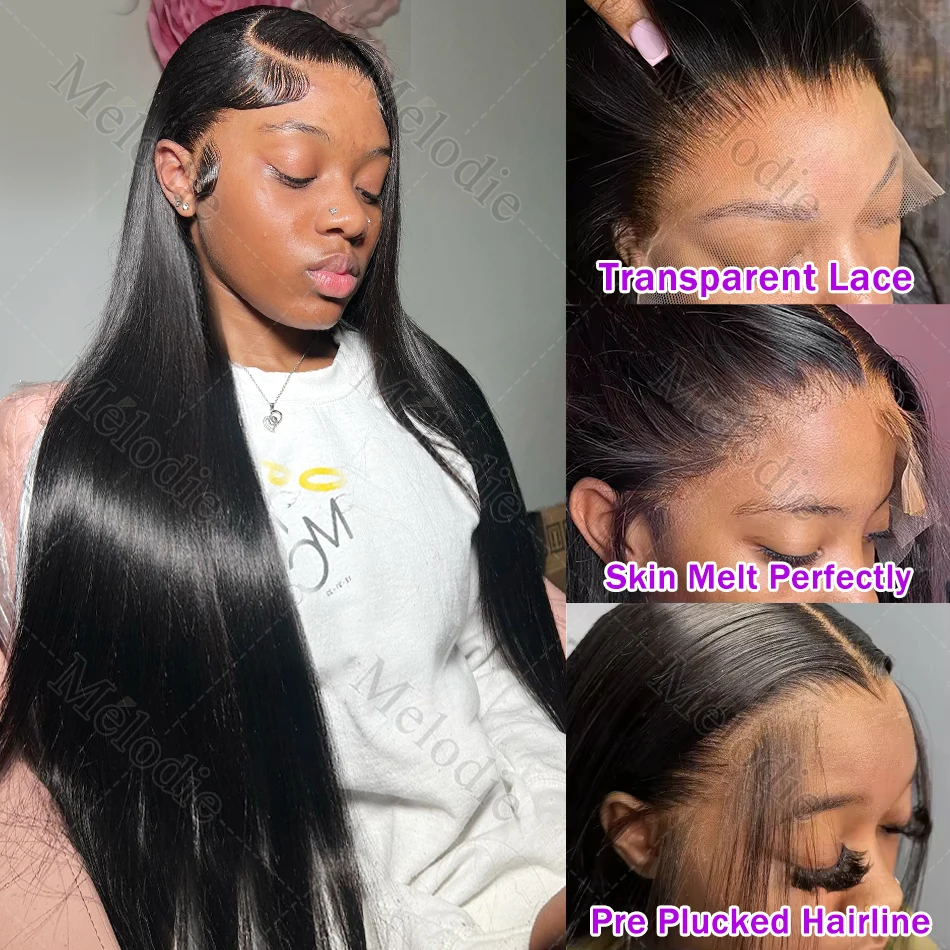 Melodie HD 220% 30 40 Inch Straight 13X6 Lace Frontal Wigs Human Hair 13x4 Lace Front Preplucked Wig 5x5 Glueless Remy Wig