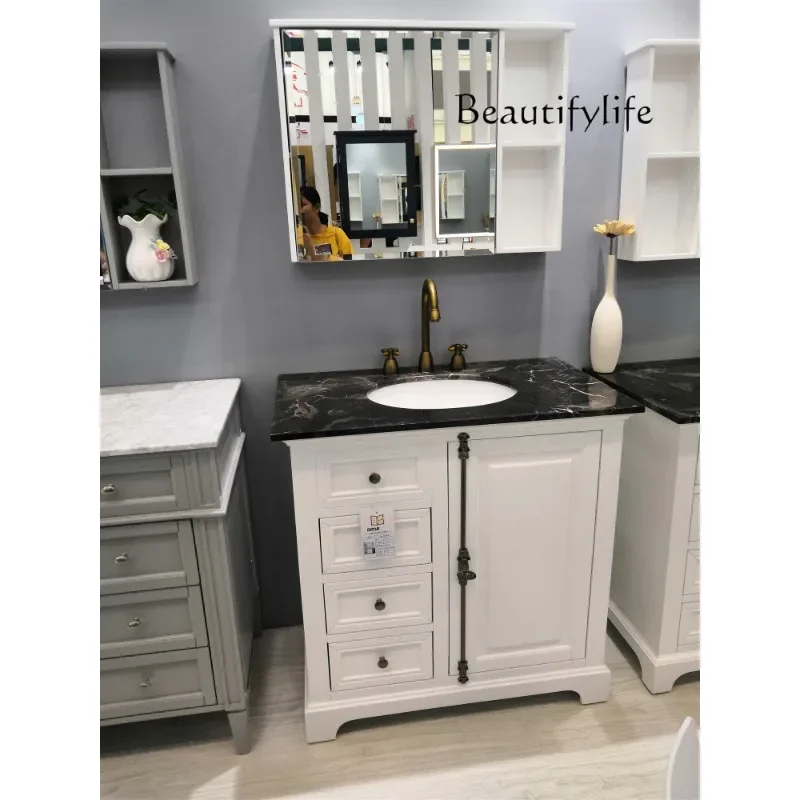 

M American Light Luxury Bathroom Cabinet Combination Floor-to-ceiling Bathroom Solid Wood Oak Bathroom Cabinet Marble
