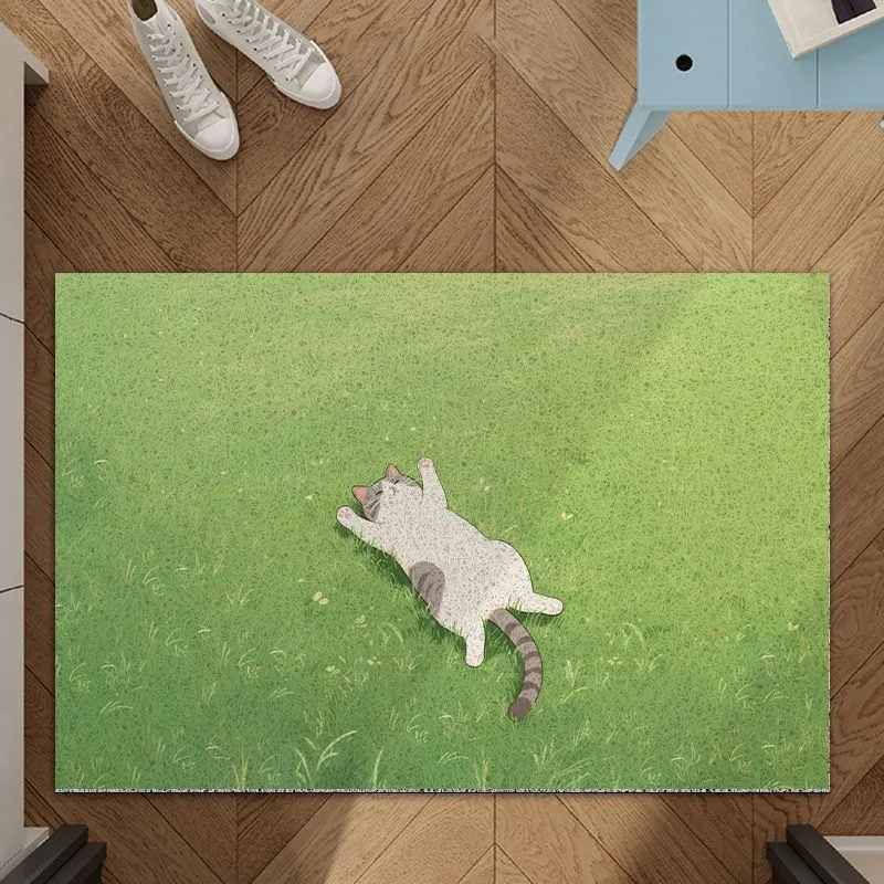 

Green Spring Meadow Cat Doormat Cat Outdoor Indoor Entrance Decor Nature Inspired Door Mat Spring Welcome Entryway Doormat