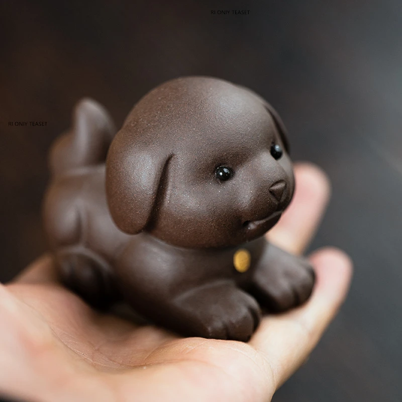 Yixing Purple Clay Tea Pet Chinese Zodiac Dog Statue Ornaments Handmade Sculpture Tea Figurine Desktop Crafts Tea Set Decoration