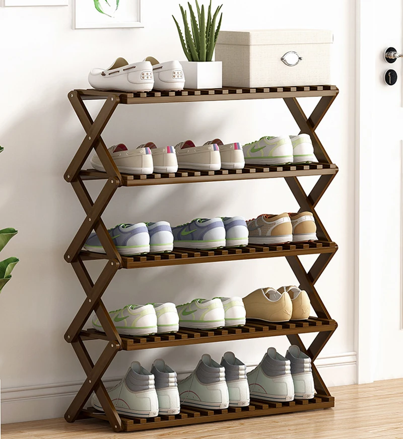 

5 Layers Bamboo Free Installation Shoe Rack Dormitory Door Simple Small Shoe Cabinet Indoor Folding Storage Rack 신발장 신발장