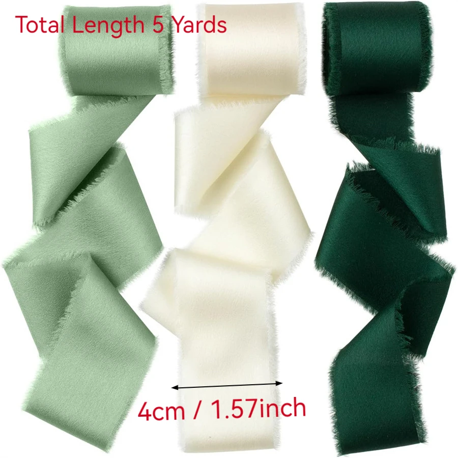 1 Roll 5 yards Frayed Edged Satin Handmade Smooth Soft Ribbon For Wedding Invitation Bouquets Birthday Party DIY Decoration Gift