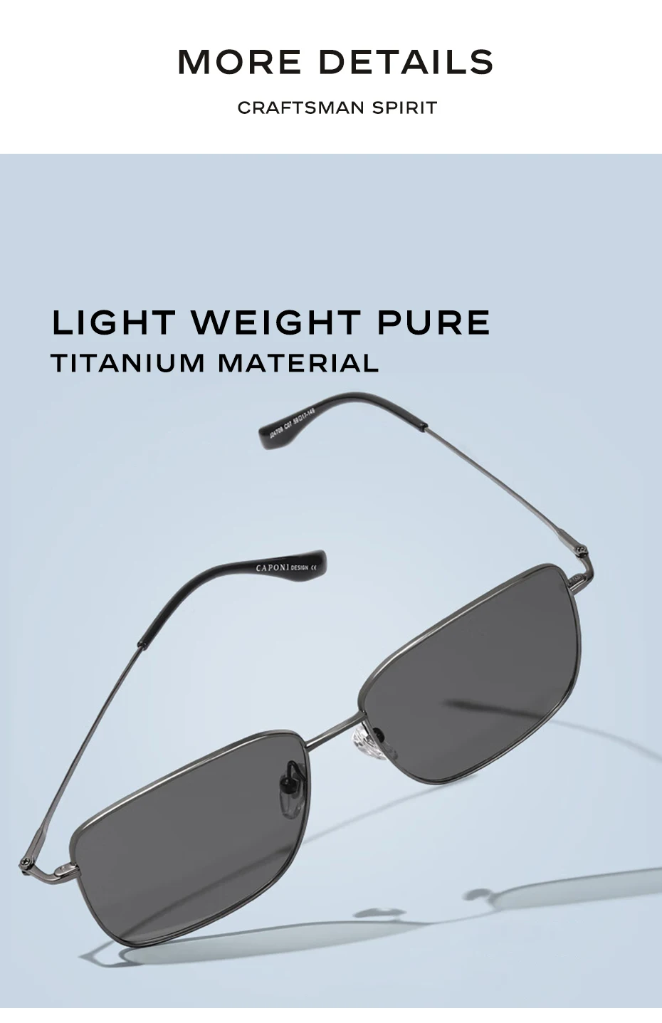 CAPONI Polarisierte Herren-Sonnenbrille aus reinem Titan, leicht, für den Außenbereich, photochrom, grau, blendfrei, UV400, schwarze Farbtöne, BS24709 – Detail 8