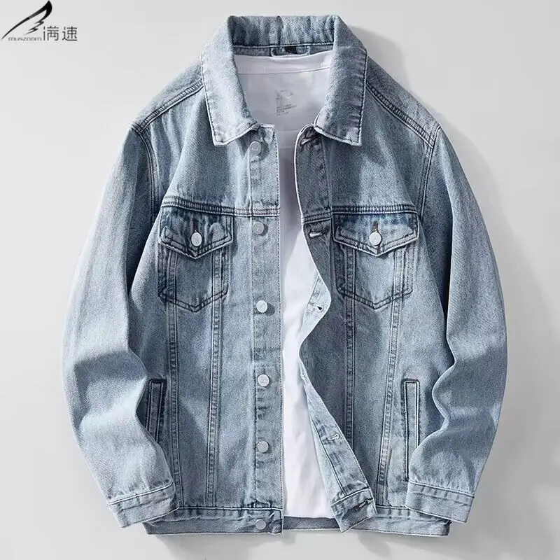 Men's Trend Clothing Spring Autumn New Loose Versatile Single Breasted Denim Jackets Light Blue Korean Casual Couple Coat