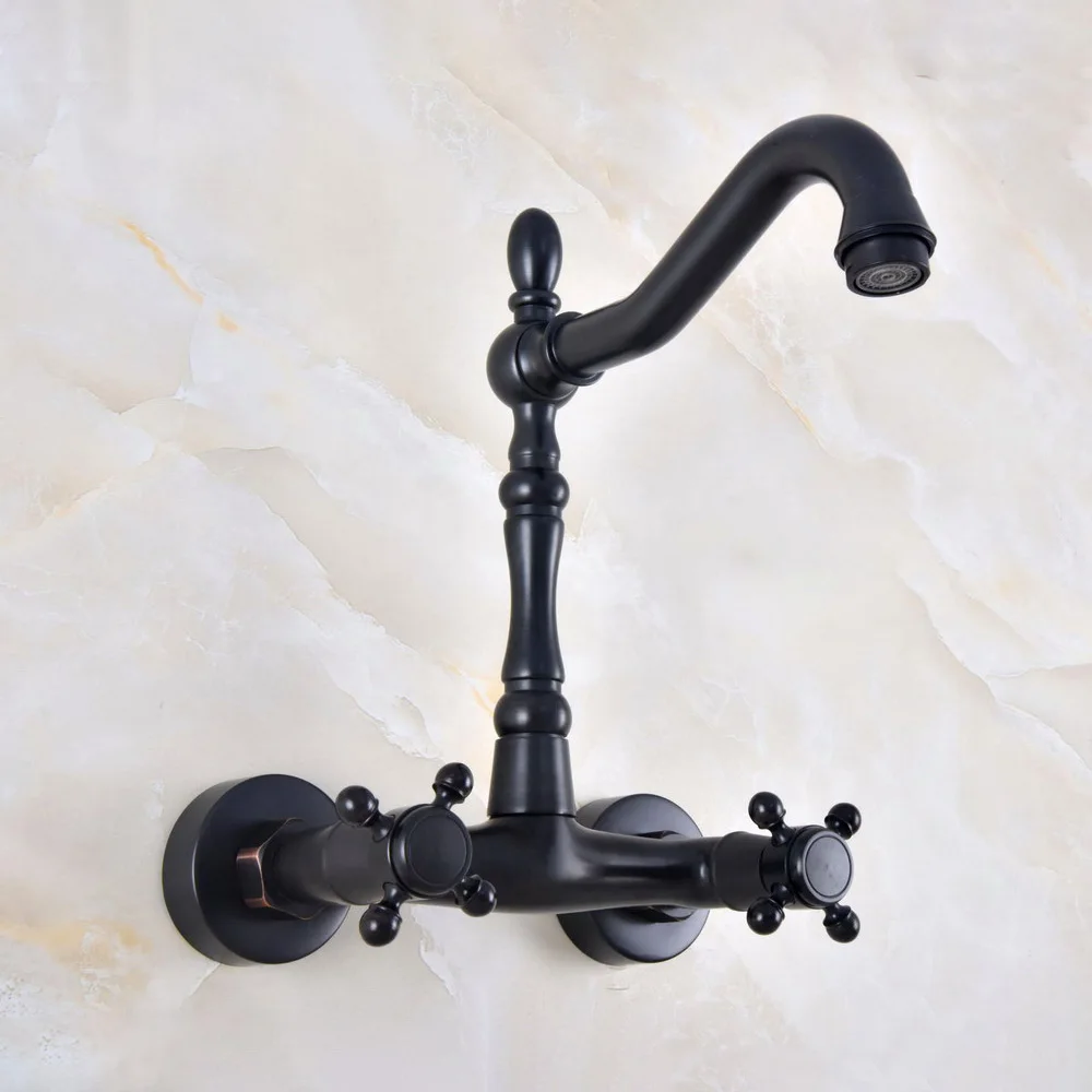 

Black Oil Rubbed Brass Two Handles Wall Mounted Kitchen Bathroom Swivel Spout Faucet Mixer Tap anf814