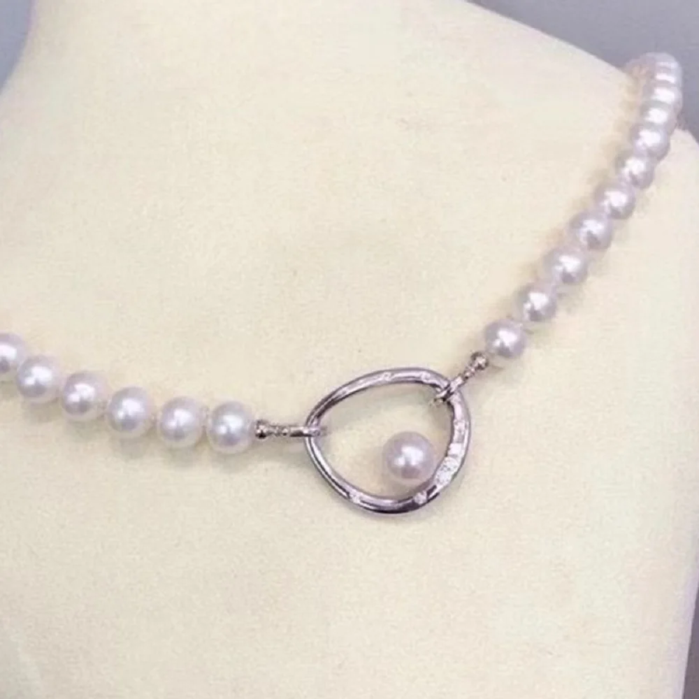 

Elegant Pearl Necklace AAAA7-8mm Natural South Sea Round Pearl Necklace 925s16-36 inch