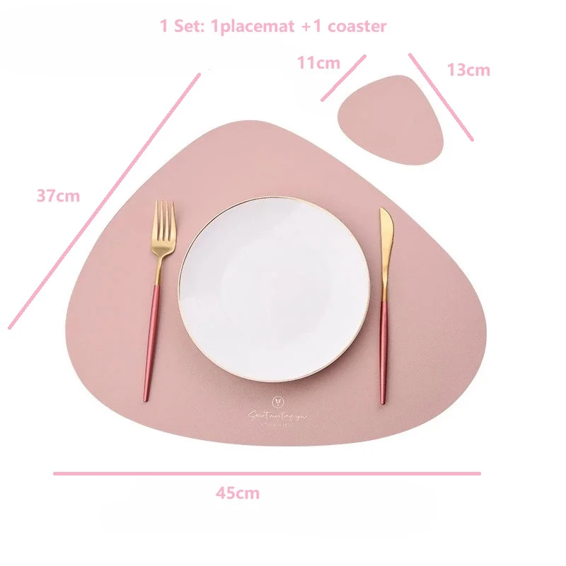 1Set PU Placemat and Coaster Triangle Oval Shaped Tableware Mats Luxury Style Insulated Coffe Table Mat Cafe Pad 식탁매트 Салфетки