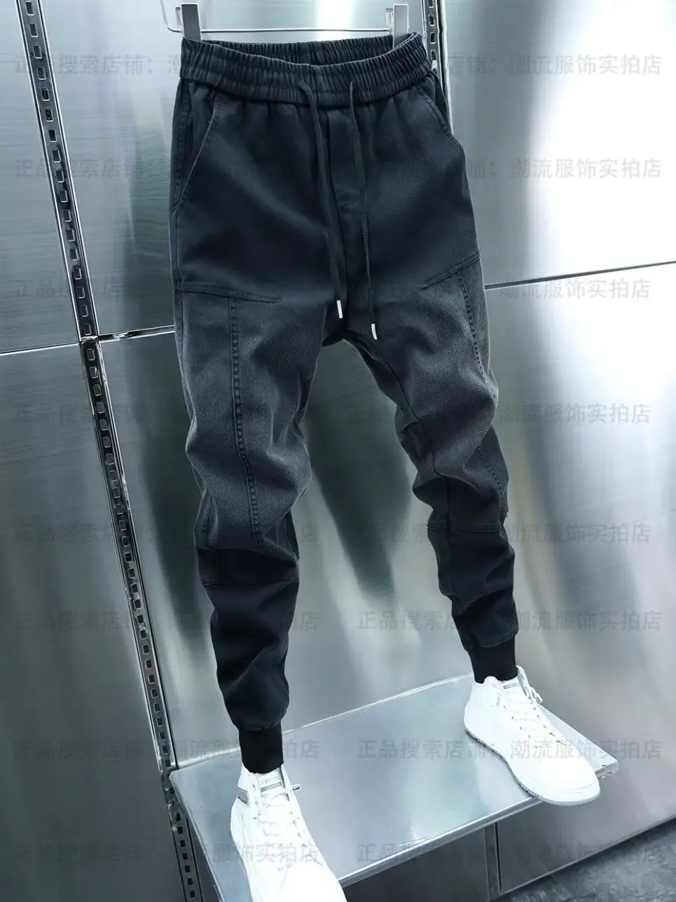 Men\'s Jeans Drawstring Loose Denim Casual Pants Stylish Gradient Color Harem Joggers Autumn New Korean Fashion Tapered Trousers