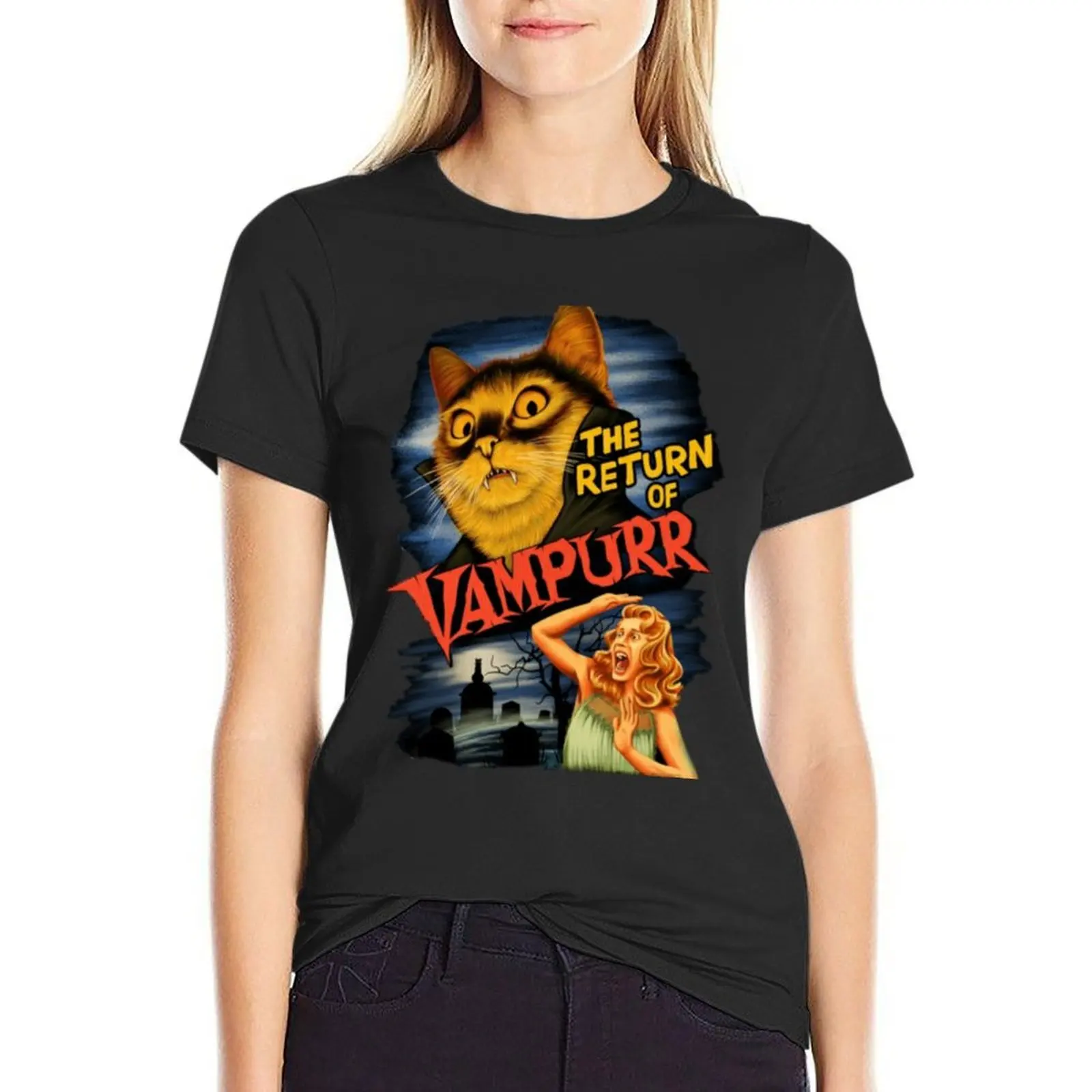 

THE RETURN OF THE VAMPIRE CAT - HORROR T-Shirt summer clothes hippie clothes Womens clothing