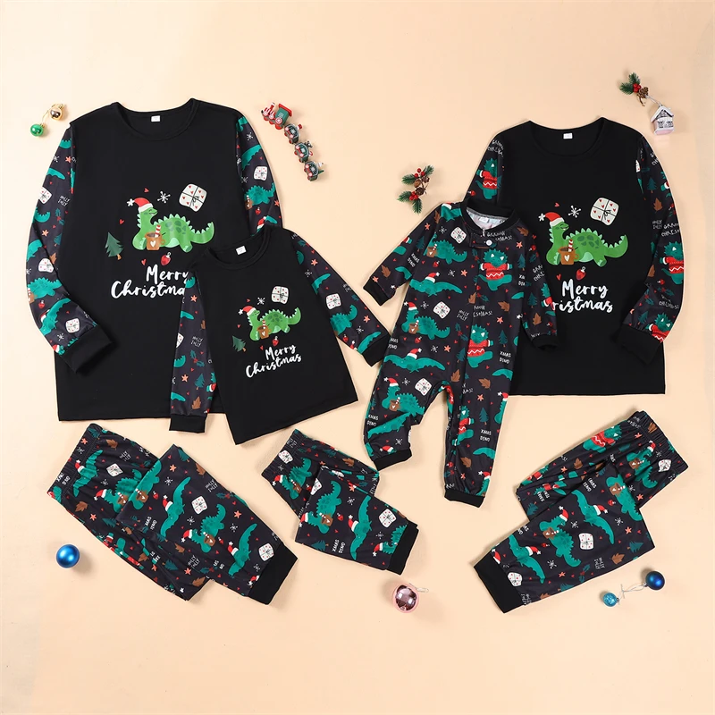 

2024 Christmas Family Matching Outfits Look Dinosaur Father Mother Kids & Baby Pajamas Sets Xmas Daddy Mommy and Me Pj's Clothes