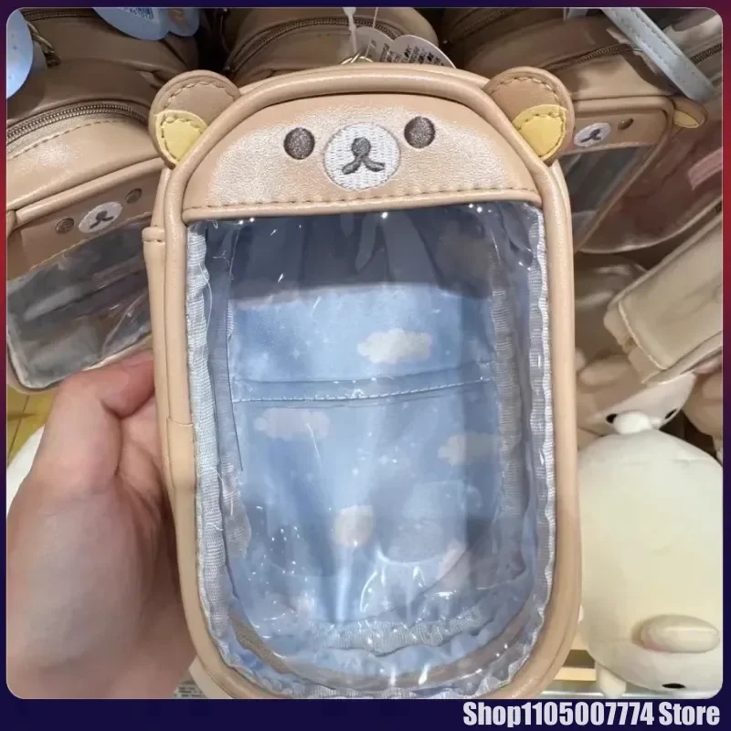 Kawaii Rilakkuma Bear 자매 펜던트 보관 가방 어린이 투명 Pu 동전 지갑 키 가방 카드 Id 홀더 작은 지갑 선물