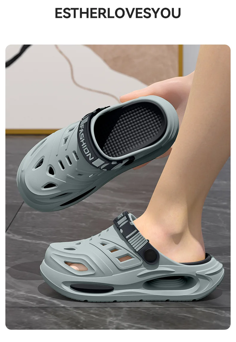 Sommer Herren Outdoor-Slipper mit dicker Sohle, rutschfeste Clog-Schuhe, verschleißfest, geruchsabweisend, zweifach tragbar – Detail 11