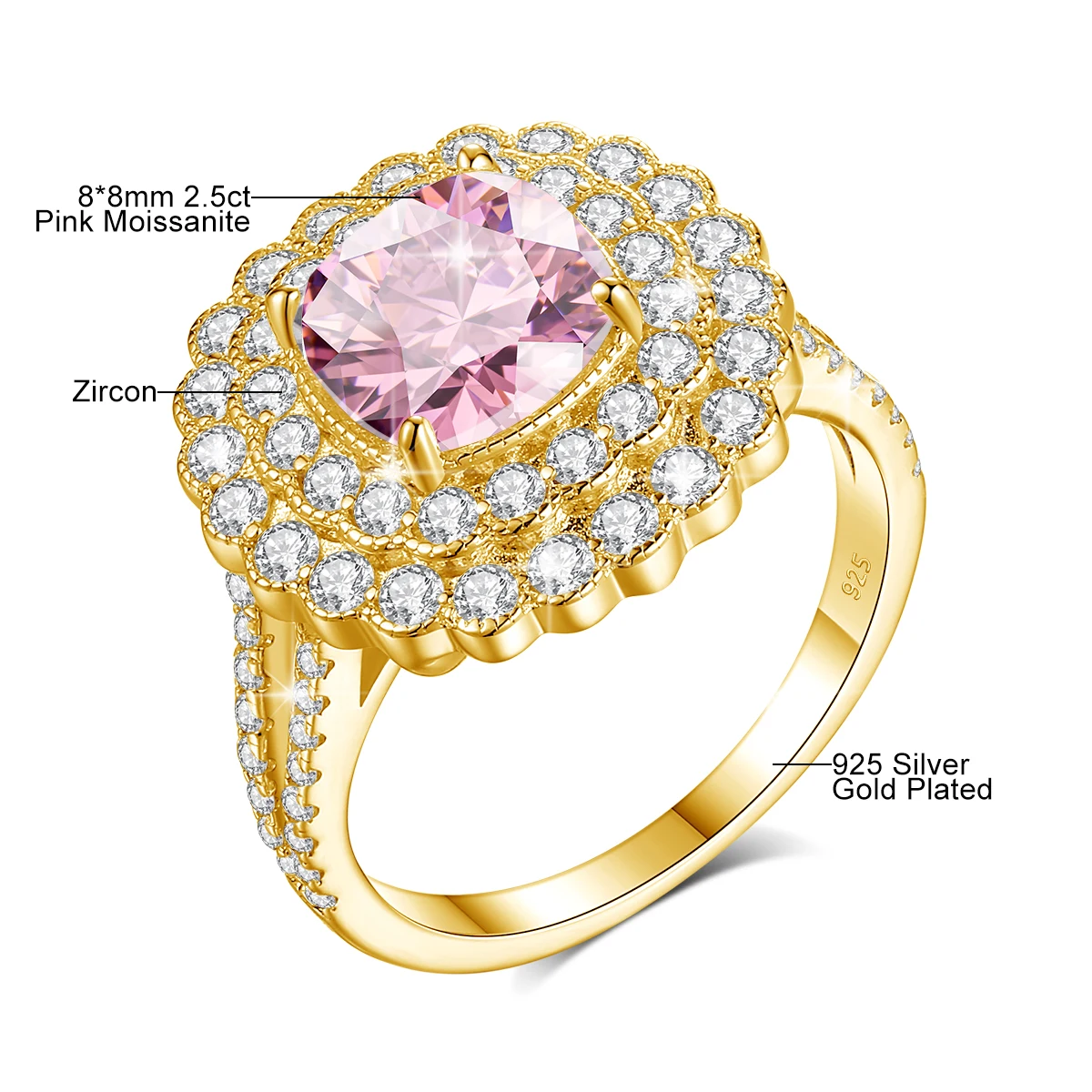 Große Moissanit-Diamantringe für Frauen, 925 Sterling Silber Halo-Ehering, Edle Schmuckverpackung mit GRA-Zertifikat – Detail 3
