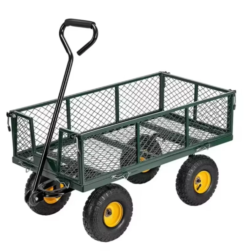 

Heavy Duty Detachable Side Utility Wagon with All Terrain Tyres Farm Car Adjustable Handle Steel Garden Car